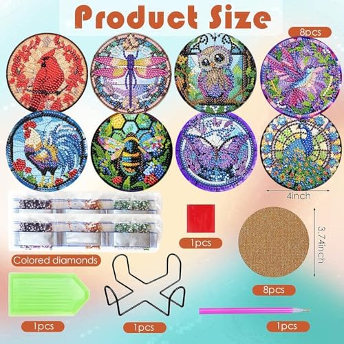 ijbnhd 8 Pack Diamond Art Coasters Kits Animals Diamond Painting Coasters