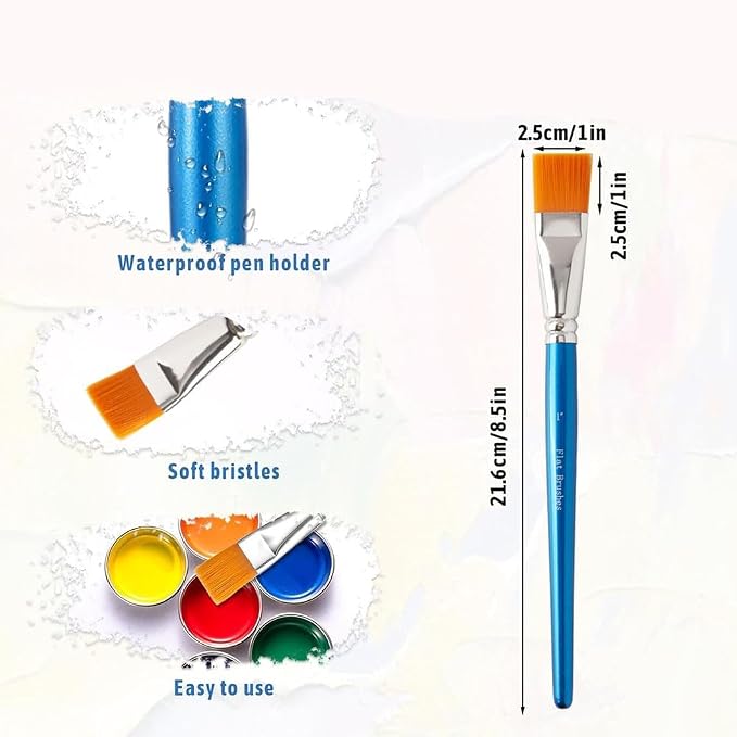 1 Inch Flat Paint Brushes for Acrylic Painting, 6Pcs Synthetic Nylon Hair Paint Brushes Bulk with Wooden Handle for Acrylic Watercolor Oil Detail Painting (Blue, 6 Pcs)