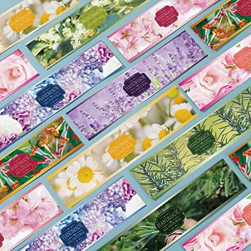 PH PandaHall 90pcs Handmade Wrap Label Tape, 9 Styles Lavender Blossom Daisy Honeysuckle Hydrangea Flower Soap Paper Wrapper Label Tags Sleeves Covers Band for Soap Lotion Bars Bath Gift Wrapping