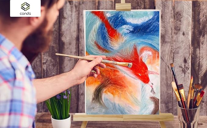CONDA 25'' Folding Wooden Tabletop Easel for Painting, Hold Canvas up to 23 Inches, Portable A-Frame Artist Desktop Painting Stand, Photo Picture Sign Holder