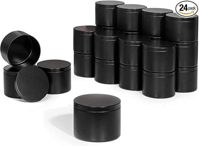 Aroparc Candle Tins 8oz with Lids, 24 Pack Seamless Round Metal Candle Jars, Bulk Empty Containers for DIY - Black