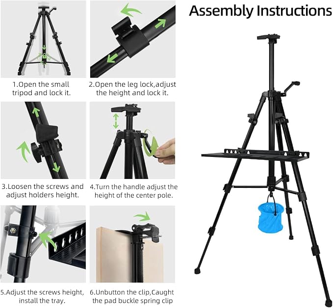 Artist Easel Stand Painting Stand Art Easel, 20" to 61" Art Easel for Painting Canvase & Displaying, Aluminum Adjustable Height Display Tripod with Portable Bag/Folding Keg/Apron.(Black)