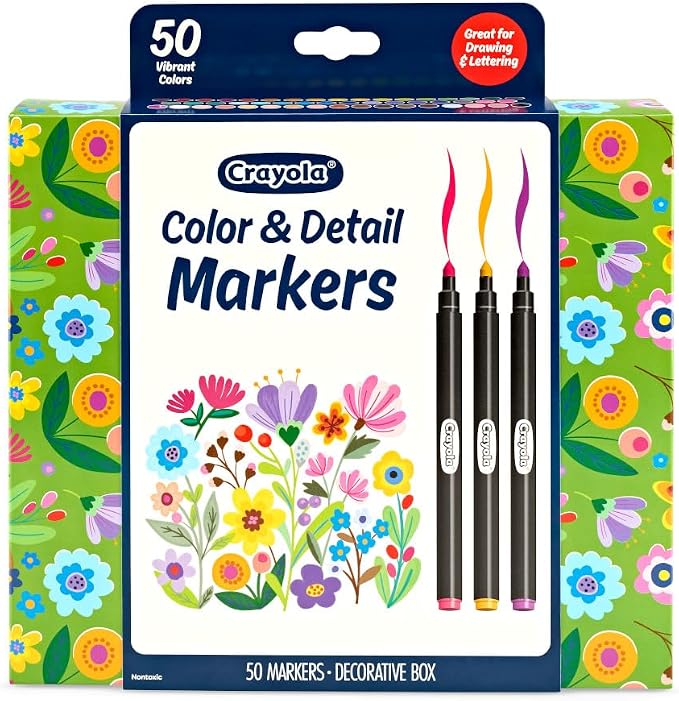 Crayola Color & Detail Marker Set (50ct) Drawing Markers for Adults, Art Markers, Graphic & Fine Tip, Gift for Teens & Adults
