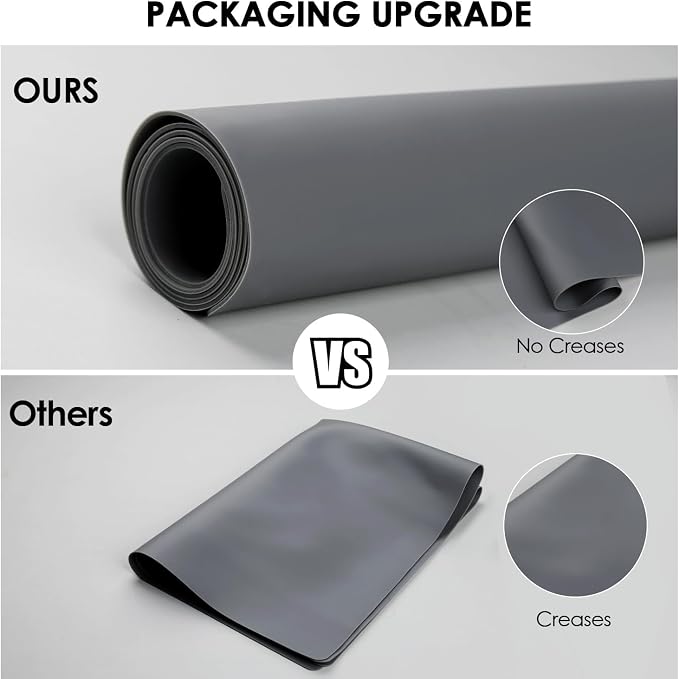 Extra Large Silicone Table Mat, Genuine Food-Grade Silicone Mat for Crafts Kids Dinner Placemat Desk Countertop Waterproof Protector Heat Insulation Kitchen Pastry Rolling Dough Pad (Dark Gray)