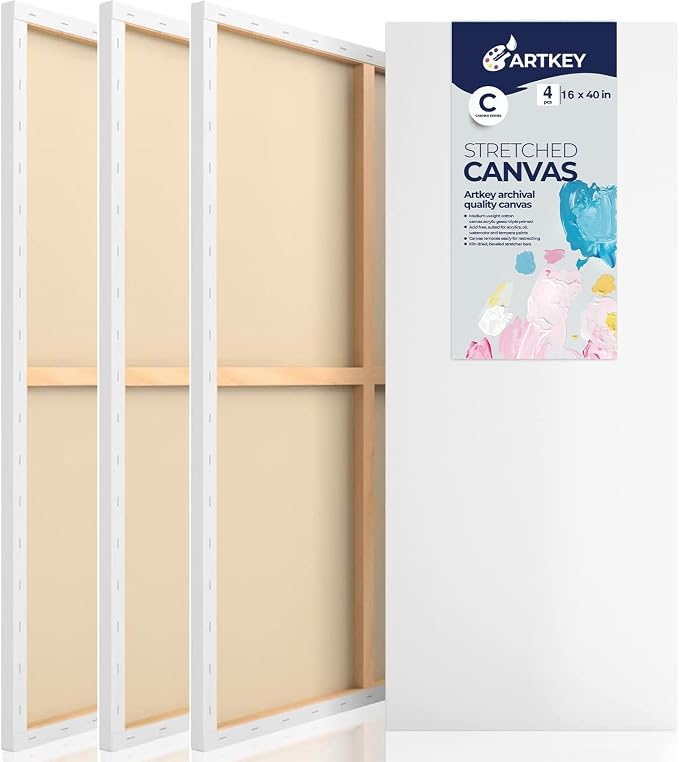Large Canvas for Painting 16x40 Inch 4-Pack, 12.3 oz Triple Primed 100% Cotton Stretched Canvas, Blank Large Canvases for Oil Paint Acrylics Pouring & Wet Art Media