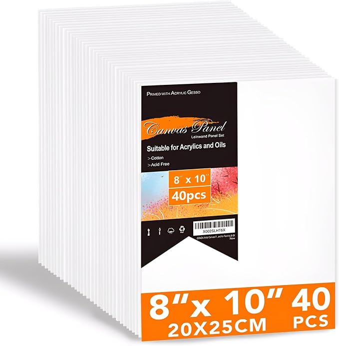 Canvases for Painting 8 x 10 inch, 40 Pack Value Bulk Blank White Canvas Boards, Primed, 100% Cotton, Acid Free Artist Canvas Panels for Painting Acrylics Watercolor & Oil