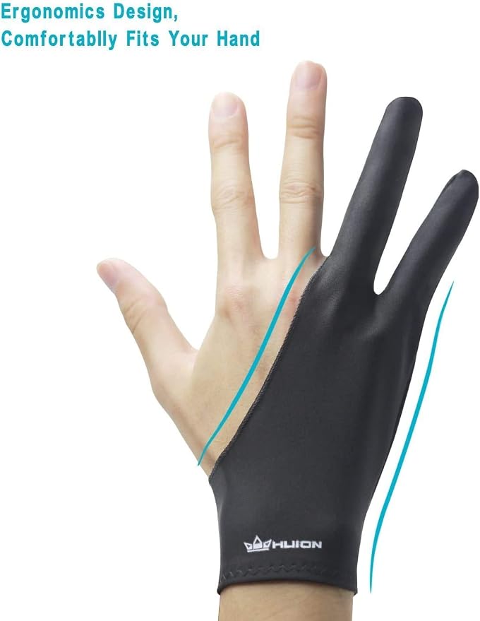 HUION Artist Drawing Glove, One Size, Left or Right Hand | Two-Finger Soft Lycra and Nylon Glove for Sketching, Inking, Coloring and Digital Drawing on Tablets, Reduces Friction