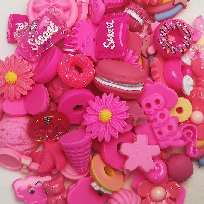 Chenkou Craft 50pcs Lots Mix Assorted Fuschia Craft DIY Flatbacks Resin Flat Back Buttons Scrapbooking (Fuschia)