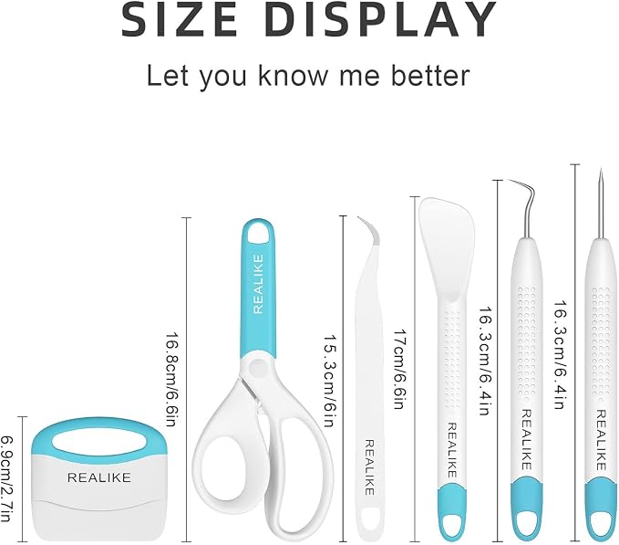 REALIKE Vinyl Weeding Tools Set Craft Vinyl Tools Kit Weeder/Scraper/Spatula/Tweezers/Scissor Basic Tool Compatible with Cricut/Silhouette/Siser HTV/Oracal Vinyl