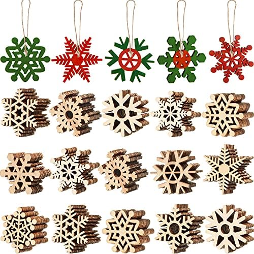 Blulu 100 Pcs Christmas Wooden Snowflakes Crafts, Natural, 4 in