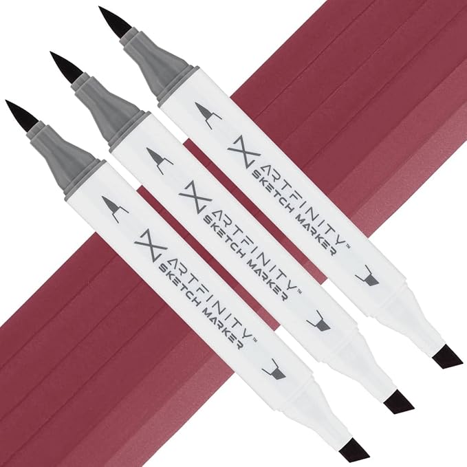 Artfinity Sketch Markers - Set of 3 - Tuscan Red RV6-5, Vibrant, Professional, Dye-Based Alcohol Markers for Artists, Drawing, Travel, & More
