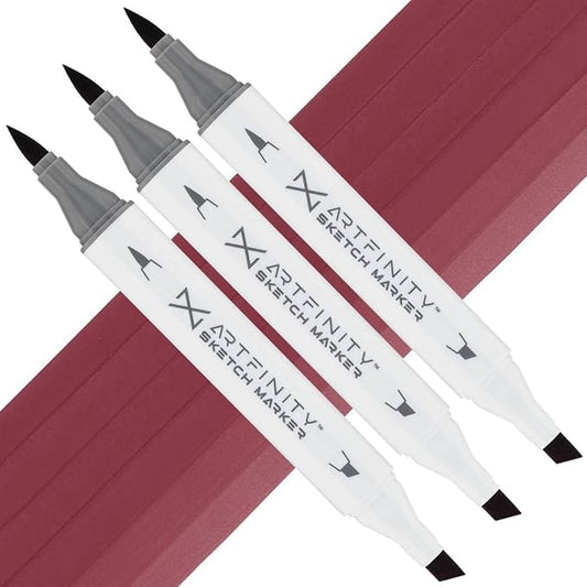 Artfinity Sketch Markers - Set of 3 - Tuscan Red RV6-5, Vibrant, Professional, Dye-Based Alcohol Markers for Artists, Drawing, Travel, & More