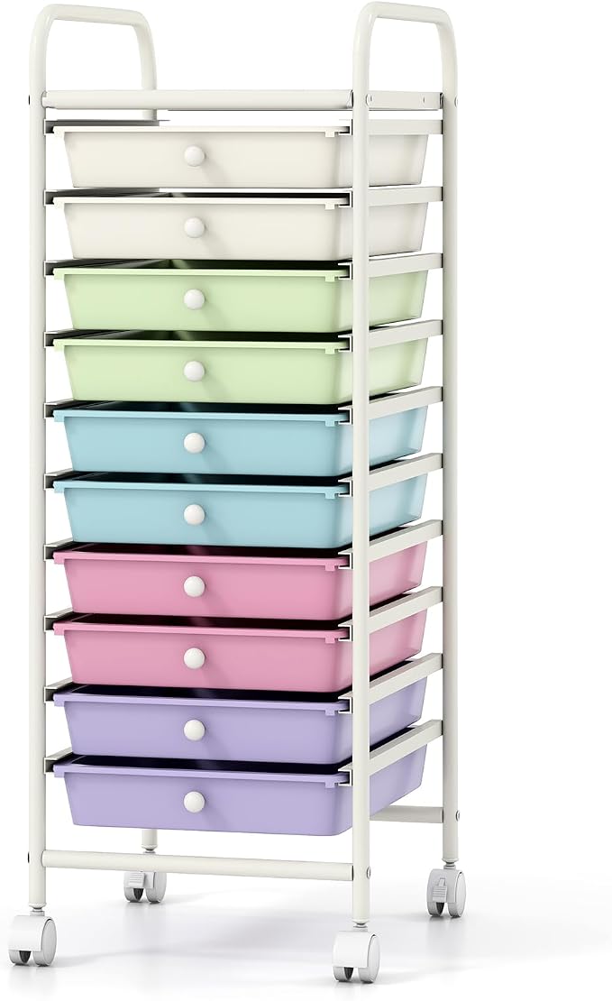 GIANTEX 10 Drawer Storage Cart, Rolling Craft Cart w/Metal Tabletop