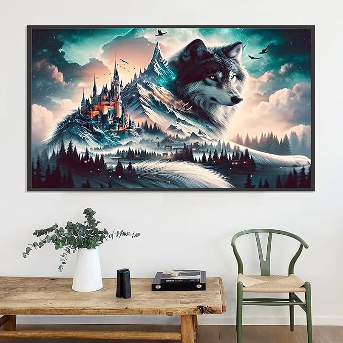 5D Diamond Art Kits for Adults Large Size Diamond Painting Kit 27.6x15.8in | Large Wolf Diamond Art Kit for Adult, DIY Full Drill Big Size Wolf Diamond Dots Gem Art Kits for Home Wall Decor Gift