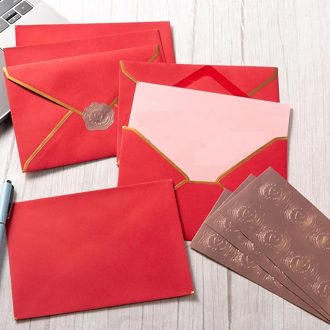 300 Pieces Embossed Gold Foil Stickers, Rose Gold Heart-Love