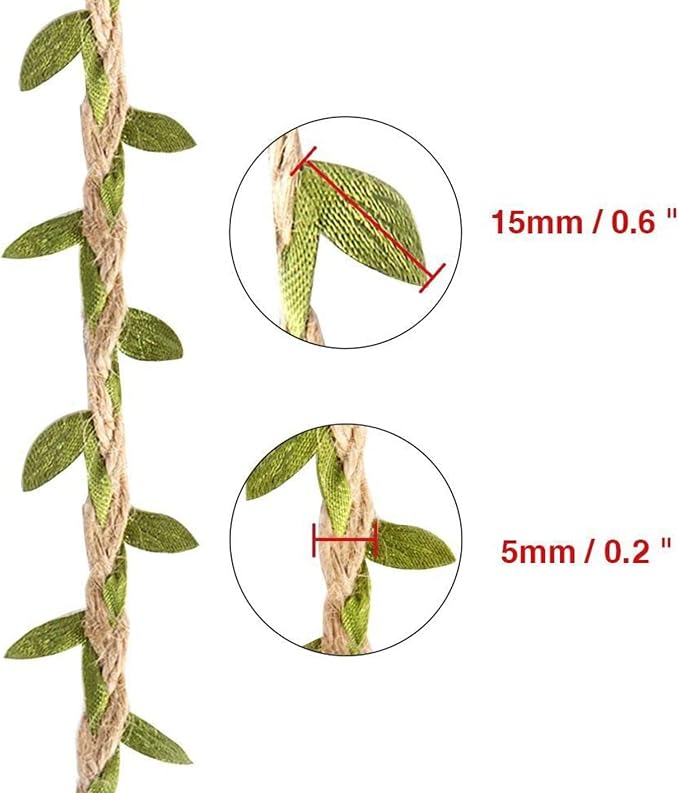 33 feet Natural Twine Red Leaf Jute 3ply 2MM Rope Hemp Burlap Ribbon String Heavy Duty Hanging Gardening Decoration or for Arts and Crafts