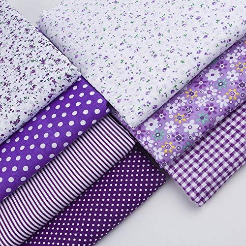 7Pcs 20" x 20" Cotton Fabric DIY Making Supplies Quilting Patchwork Fabric Fat Quarter Bundles DIY for Quilting Cotton Patchwork Cushions (Purple, 20" x 20")