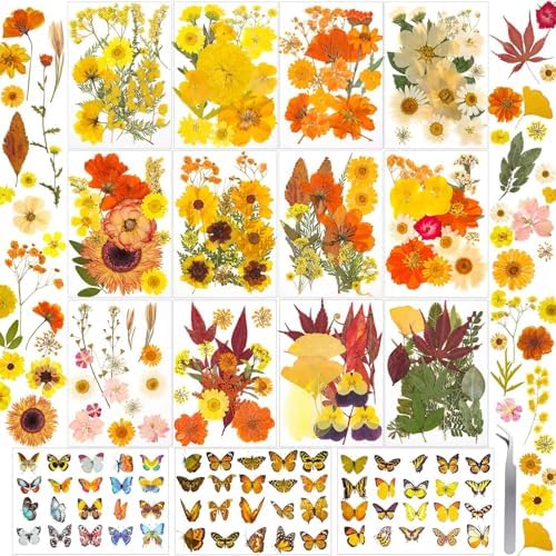 361 Pcs Fall Dried Pressed Flowers Butterfly Stickers for Resin Crafts