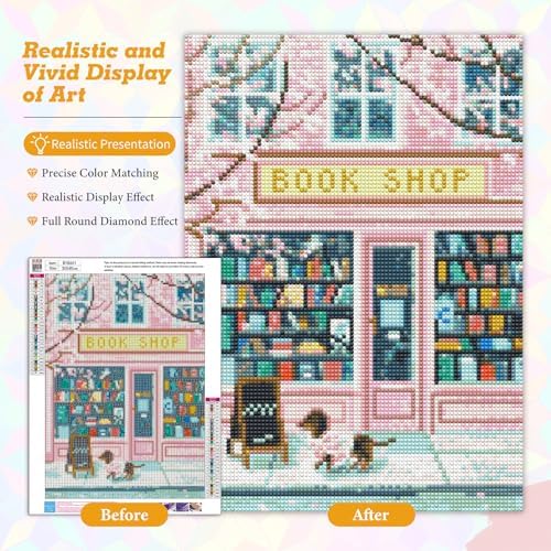 Book Shop Diamond Art Kits for Adults Beginners 12x16 in, DIY Craft Gift