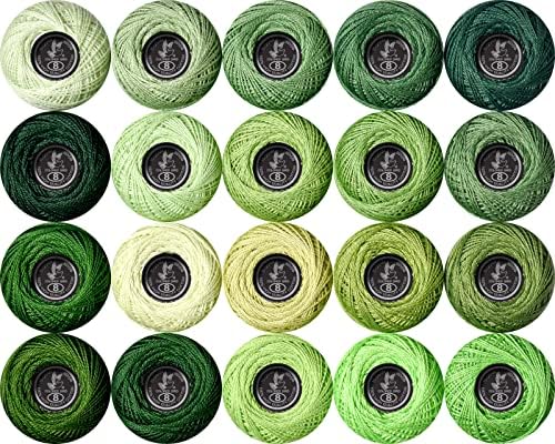 Soft 20 Colors Classic Crochet Thread 20 Pack,100% Cotton (Christmas Green-369-702)