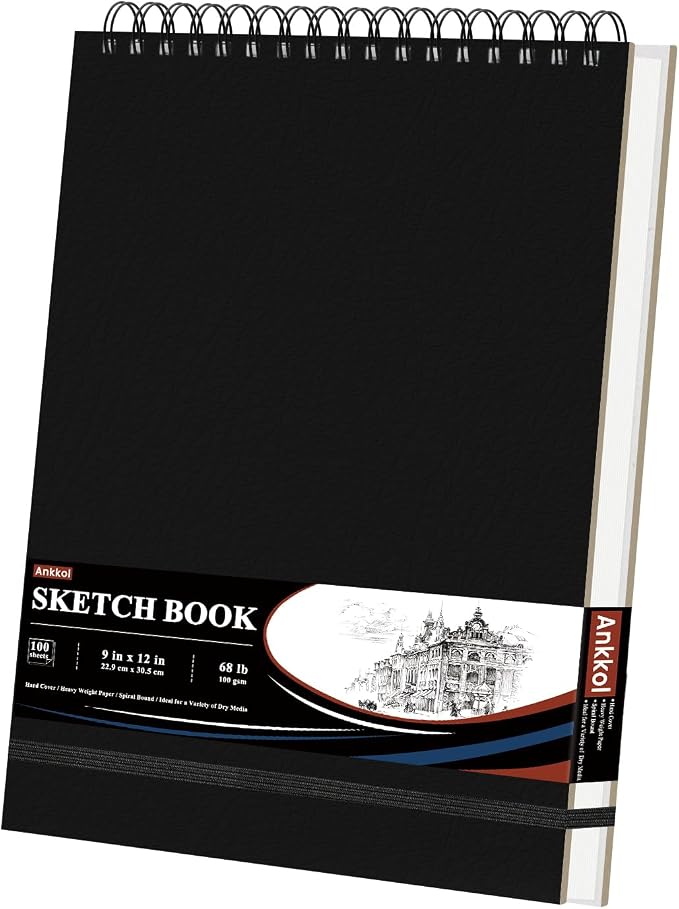 Ankkol Sketch Book 9x12, Top Spiral Bound Sketchbook,100 Sheets_68lb/100gsm | Art Sketch Pad for Kids, Adults, Beginners, Artists, Acid-Free Sketch Paper, Thick Drawing Paper, Hardcover, Perforated Pages