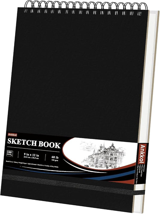 Ankkol Sketch Book 9x12, Top Spiral Bound Sketchbook,100 Sheets_68lb/100gsm | Art Sketch Pad for Kids, Adults, Beginners, Artists, Acid-Free Sketch Paper, Thick Drawing Paper, Hardcover, Perforated Pages
