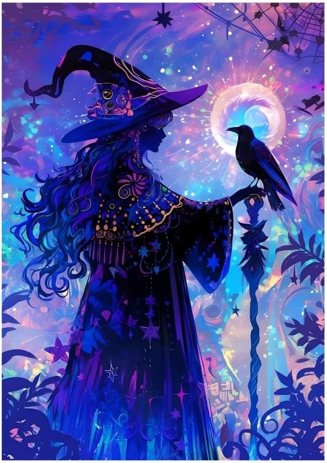 CraftBliss ArtVibe Paint by Numbers for Adults - Magic Witch DIY Acrylic Painting Kit on Canvas, Purple Night Fantasy Canvas Art for Wall Decor, Beginner Paint Kit, 16x20 Inch (No Frame)