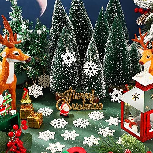 Blulu 100 Pcs Christmas Wooden Snowflakes Crafts, White, 2 in