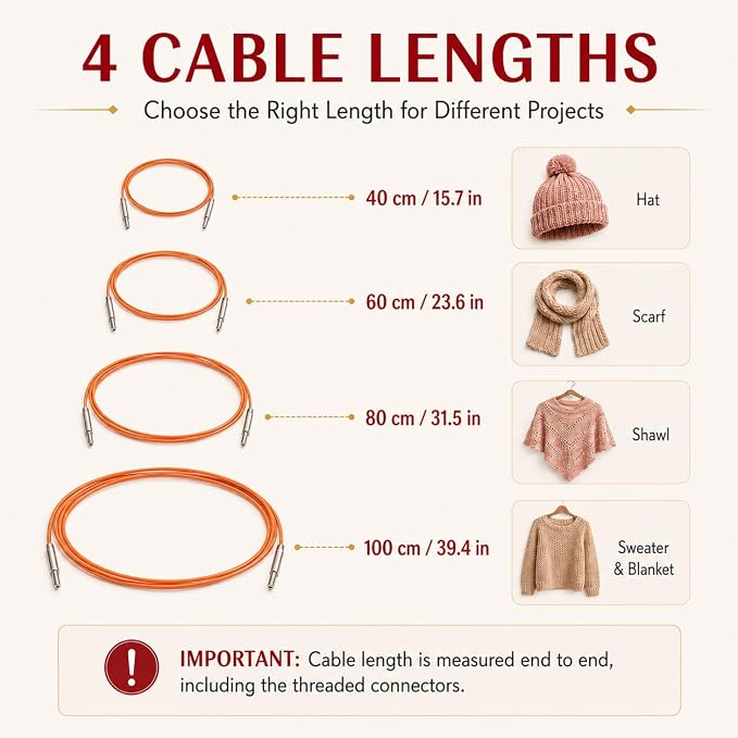 Aeelike 13 Pair Interchangeable Circular Knitting Needles Set 3-10 mm, Red | Aluminum Interchangeable Knitting Needles with 4 Cables, Smooth Complete Needles Set for Socks Blankets Sweaters, Ideal Gift