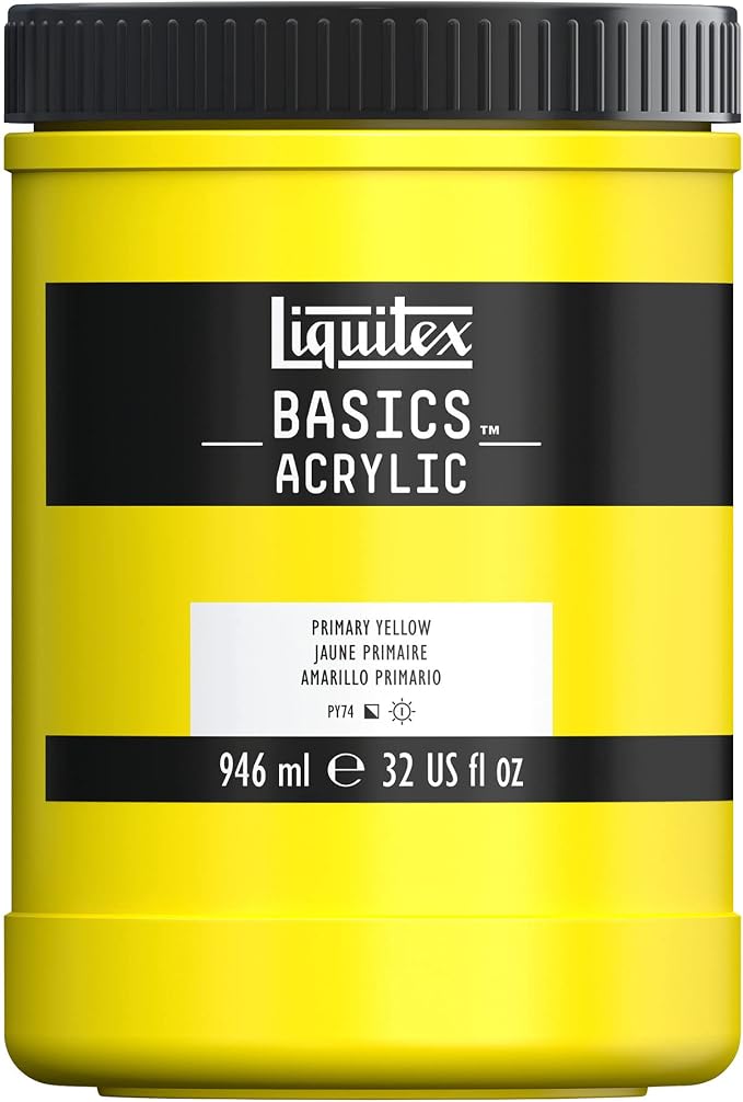 Liquitex BASICS Acrylic Paint, 32-oz Jar, Primary Yellow | Medium Viscosity, Satin Finish, Lightfast, Fine Art Pigments, Range of Opacities, Easy Blending