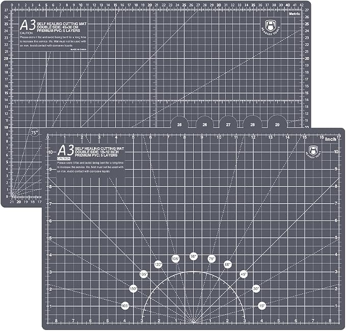 Headley Tools 18"x12" Thickened Self Healing Cutting Mat, A3 Rotary Cutting Sewing Mat for Crafts, Double Sided 5-Ply Table Cutting Board for Fabric Quilting Leather Arts Hobby Project, Grey