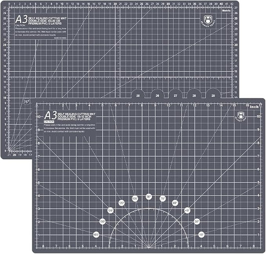 Headley Tools 18"x12" Thickened Self Healing Cutting Mat, A3 Rotary Cutting Sewing Mat for Crafts, Double Sided 5-Ply Table Cutting Board for Fabric Quilting Leather Arts Hobby Project, Grey
