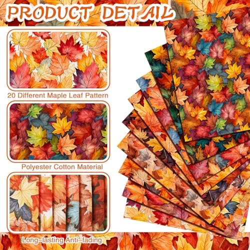 HunnmingRe 20 Pcs 10''x10'' Fall Maple Leaves Quilting Fabric Squares
