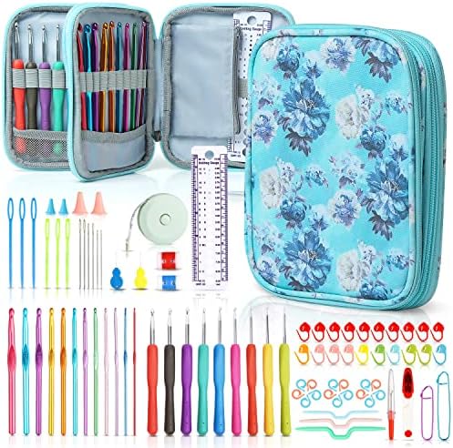 SHAXANO Crochet Hooks Kit with Case, 86-Piece, Ergonomic Crochet Needles Weave Yarn Kits DIY Hand Knitting Art Tools for Beginners and Experienced Crochet Lovers