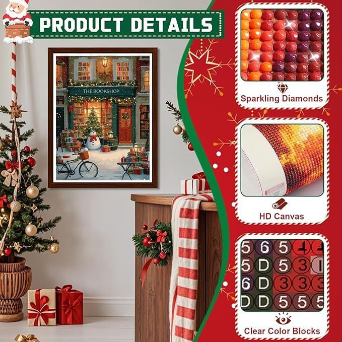 XUCNWL Christmas Diamond Art Kits for Adults,Bookstore Diamond Painting