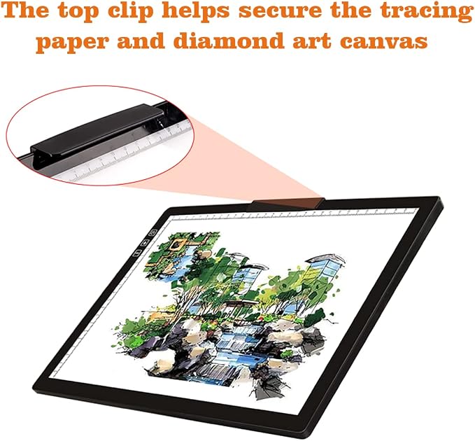 YINGWOND Rechargeable A4 LED Light Pad with Padded Case, Tracing Light Box w/Riser Stands and Paper Clip, 6 Levels of Brightness, Type-c Cable, Wireless Diamond Painting Light Board