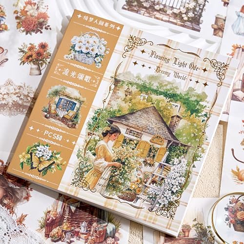 Fleeting Time Theme Sticker Scrapbooking Supplies for Junk Journal, 50 Sheets Washi Stickers - Vintage Journaling Stickers