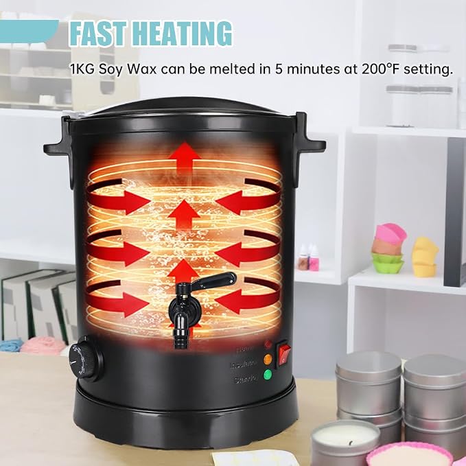 TOAUTO 16Lbs Large Wax Melter for Candle Making, Electric Wax Melting Container Holds 16Lbs Melted Wax with Heating Core Spout & Bottom Design for Commercial Candle Business