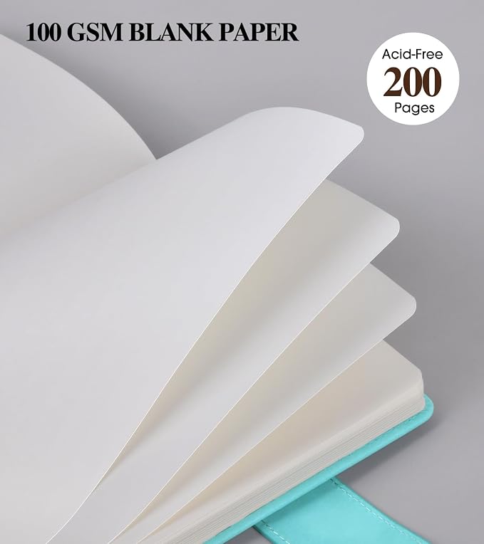 PAIBAS Blank Journal Notebook, A5 Hardcover Leather Sketchbook with 200 Pages Thick Blank Paper for Men Women, Unlined Drawing & Writing Journal, 5.9" x 8.4" Plain Notebook (blue)