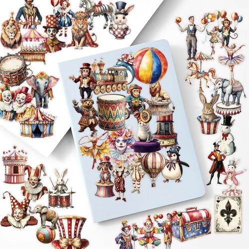 50 Pcs Vintage Carnival Circus Scrapbook Clear Stickers