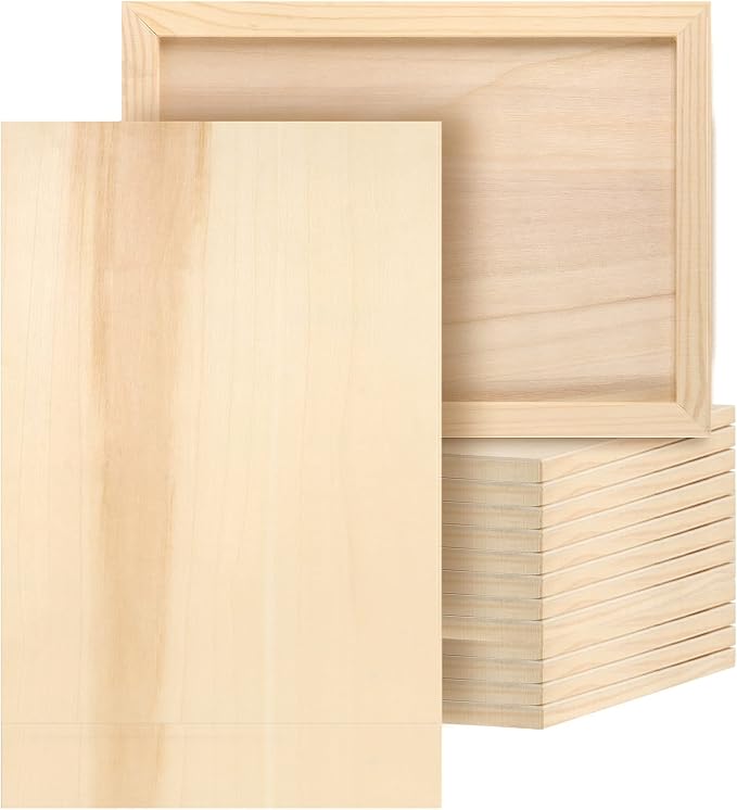 JOIKIT 14 Pack 9 x 12 Inch Wood Canvas Panels, Artist Wooden Canvas Board Unfinished Wood Cradled Painting Panel Boards for Burning, Pouring, String Art, Crafts