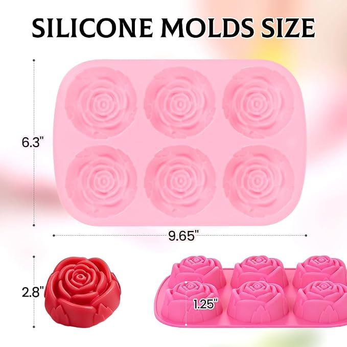 SJ Rose Silicone Mold Set, 2-Pack 6-Cavity Soap & Chocolate Molds | For Soap Making, Chocolate, Cake, Jelly & Desserts, Food Grade Silicone, Easy Release, Reusable