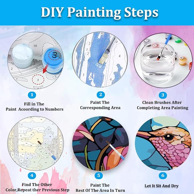 Artunion Hummingbird Paint by Numbers Kit for Adults,Stained Glass Paint by Number Kits, DIY Oil Painting Paint by Number Kits on Canvas Arts Craft for Home Wall Decor 16x20 Inch
