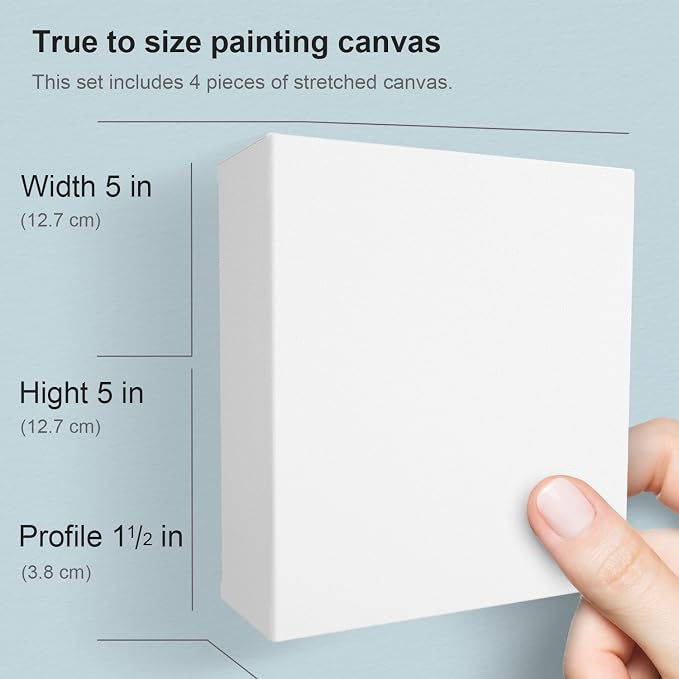 PHOENIX Gallery Depth Watercolor Canvas - 5x5 Inch/4 Pack, 1.5 in Deep 100% Cotton Water Color Square Canvases for Painting, 260g Medium Texture Canvas for Water Based Paints