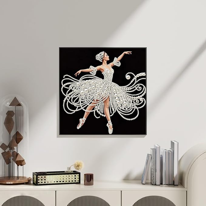 Morudeor Diamond Art Pearl Painting Kits for Adults,Special Shape Diamond Art Kits for Elegant Ballerina Dancer, DIY 3D Plastic Pearl Painting Kit for Home Decoration 12 × 12 inch