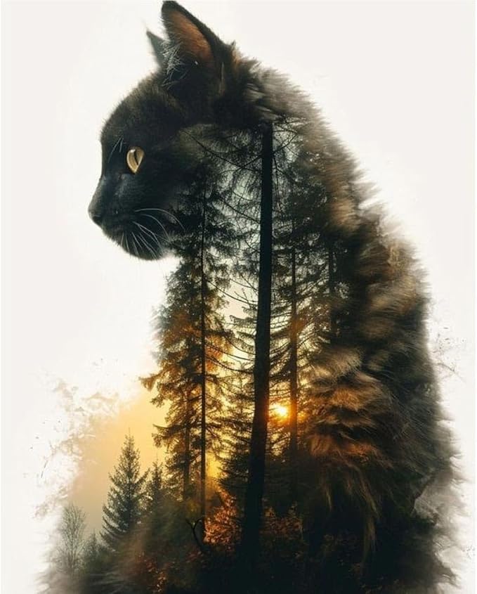 Clendo Forest Cat Paint by Numbers for Adults, Painting by Numbers Kit on Canvas for Beginners, Adults' Paint-by-Number Kits Oil Painting Kits for Gift Home Wall Decor 16x20 Inch