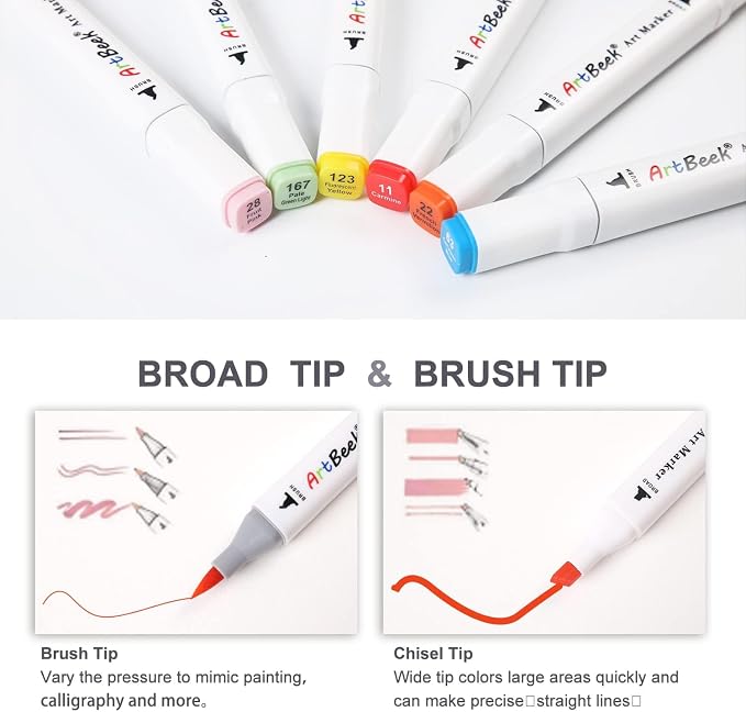 ArtBeek Alcohol Markers Brush Tip, 120 Coloring Markers for Adult Coloring Books No Bleeding, Dual Tip (Brush & Fine Tip)
