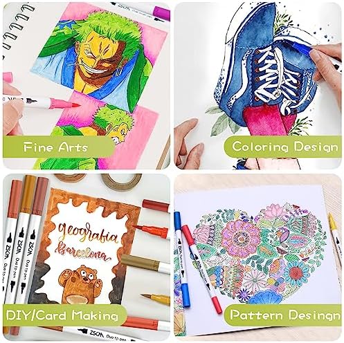 ZSCM 72 Colors Markers for Adult Coloring Books No Bleeding - Dual-Tip Art Markers, Fine & Brush Tip Coloring Pen for Adult Calligraphy, Drawing, Sketch Art & Creative Journaling