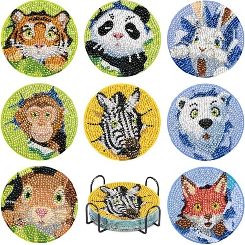 Leatrice 8 PCS Diamond Art Coasters Set Diamond Painting Kits for Adults