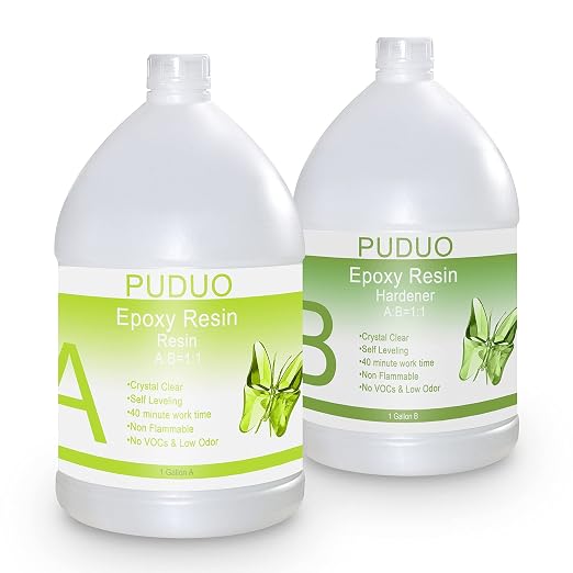 Puduo Epoxy Resin Crystal Clear Art 2 Gallon Kit | for Coating, Casting, Resin Art, Jewelry, Tabletop, Bar Top, Live Edge Tables, Fast Curing 2 Part Epoxy Casting Resin Kit